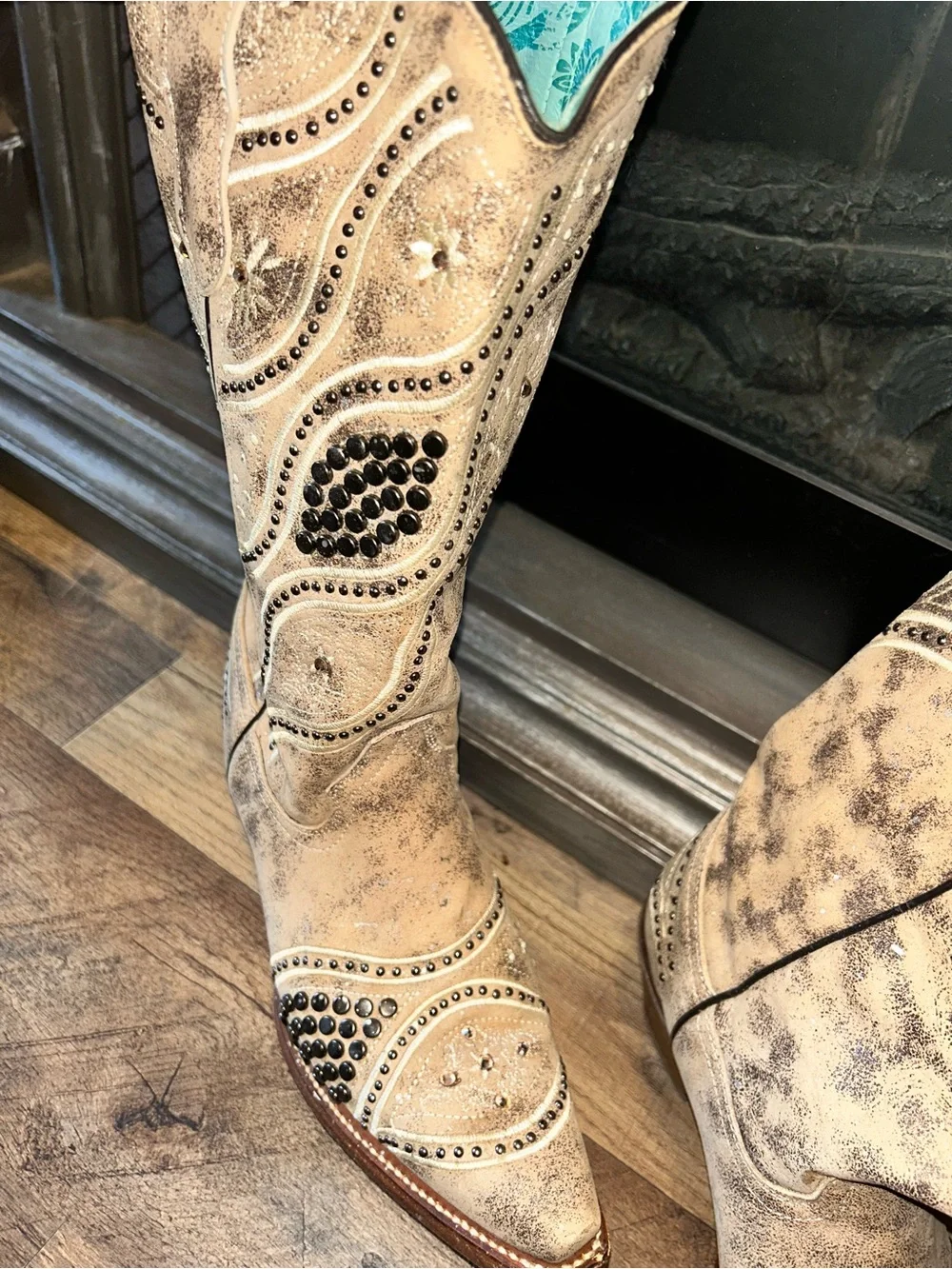 Corral Distressed Tan Leather Studded Western Bootie